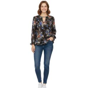 American Eagle Cottagecore Top Boho Floral on Black, 3/4 Sleeves Whimsy, Small